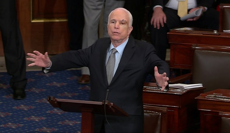 Image: Still image from video shows Sen. McCain speaking on the floor of the U.S. Senate after a vote on healthcare reform in Washington