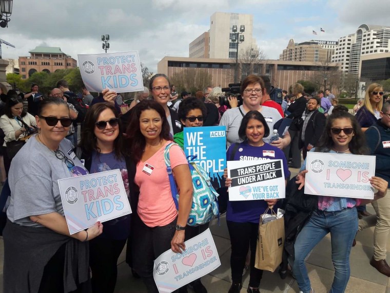 A group of "Mamma Bears" and other allies at a rally at the Texas State Capitol in Austin, Texas, on March 6, 2017. Front row (L-R): Maria Clinkscales, Carrie Kinghorn, Angie Castro, Danny Castro, Laura Venegas and Roxy Castro. Back row (L-R):  Brandi Spear and Michele Pettigrew.