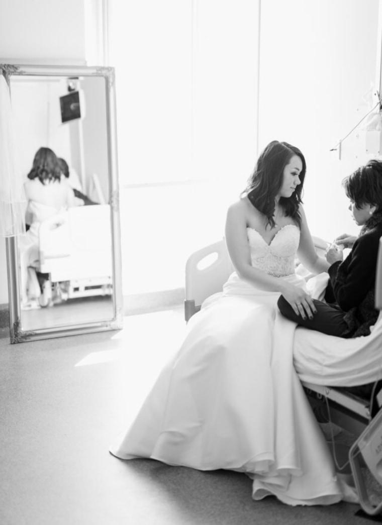 mother ill with cancer helps teen daughter choose a wedding gown from her hospital bed