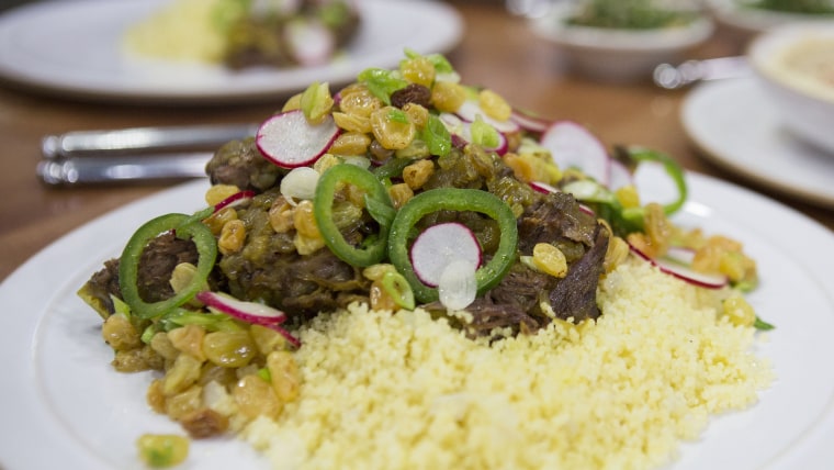 ALON SHAYA SHORT RIBS: Alon Shaya's Short Ribs with Spiced Cous Cous and Bright Raisin Salad