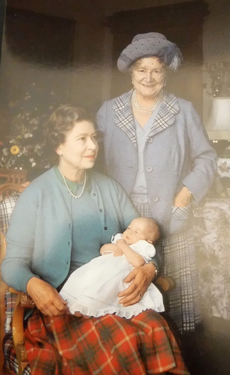 The Queen poses with her mother and one of her grandchildren in this 1988 card.
