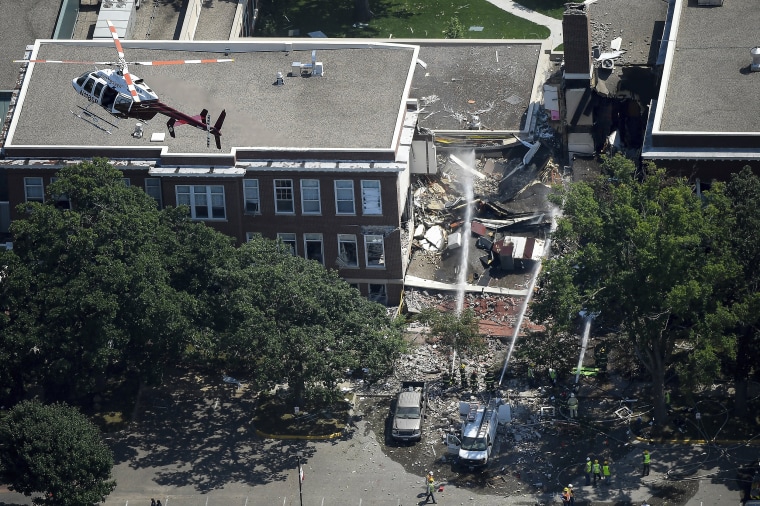 Image: Emergency workers respond to an explosion at Minnehaha Academy in Minneapolis