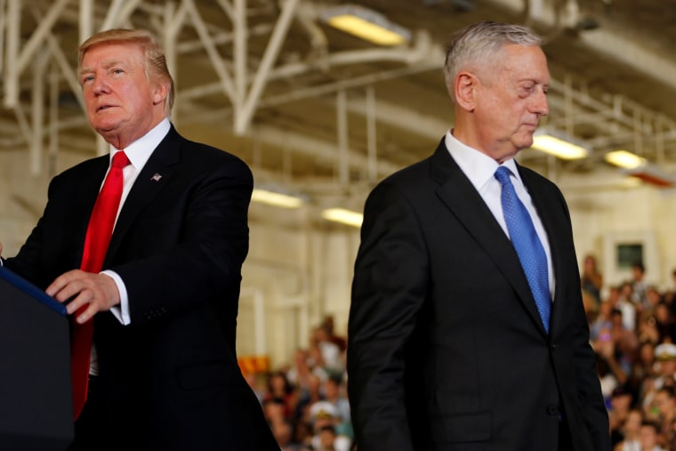 Image: Trump is introduced by Mattis during the commissioning ceremony of the aircraft carrier USS Gerald R. Ford at Naval Station Norfolk in Norfolk, Virginia