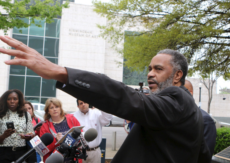 Image: Anthony Ray Hinton speaks to the media outside Jefferson County Jail in Birmingham, Alabama, April 3, 2015.