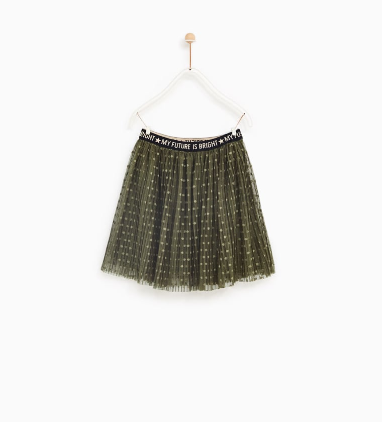 PLEATED DOTTED MESH SKIRT