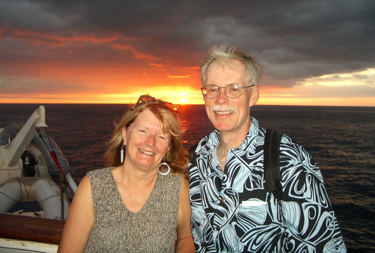 Fred and Patricia Espenak on eclipse expedition to the Galapagos Islands.