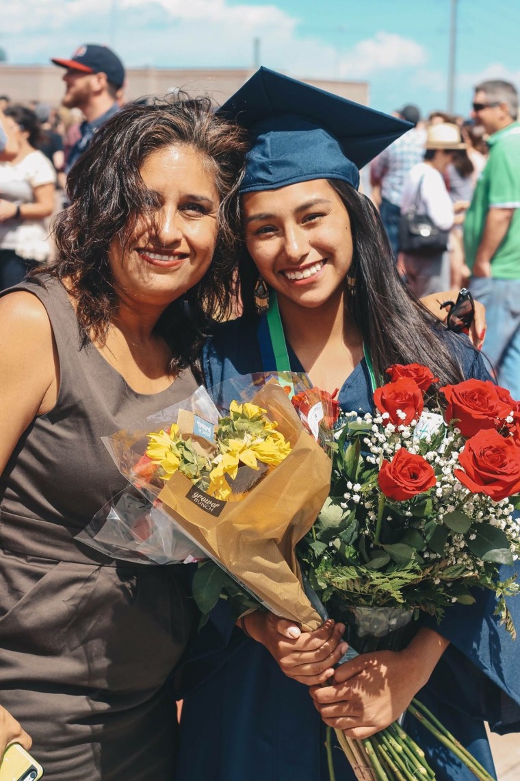 Ingrid Rizo and her college-bound daughter Lina Krueck at high school graduation in Colorado.