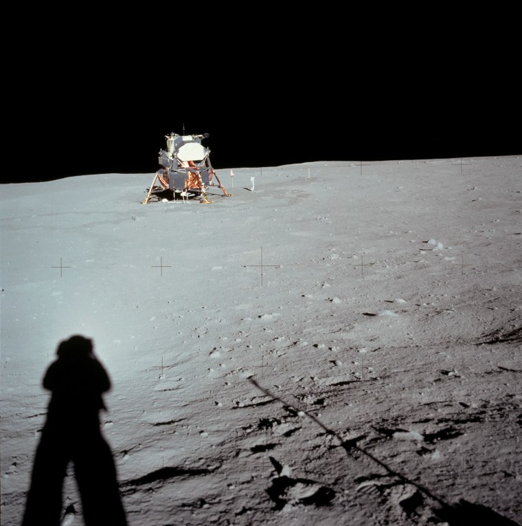 Apollo 11 lunar module on the surface of the moon.