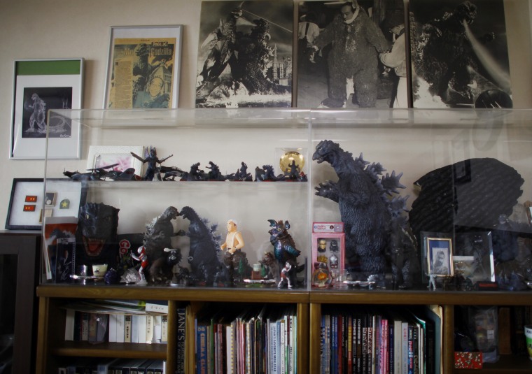 Image: Godzilla memorabilia is displayed in the home of actor Haruo Nakajima