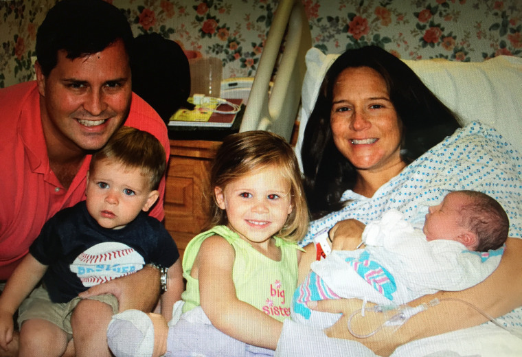 Katie Rich poses with husband Will and their three children, Quint, Madeline, and newborn, Brady in August 2012. She was diagnosed with colon cancer 8 weeks later.