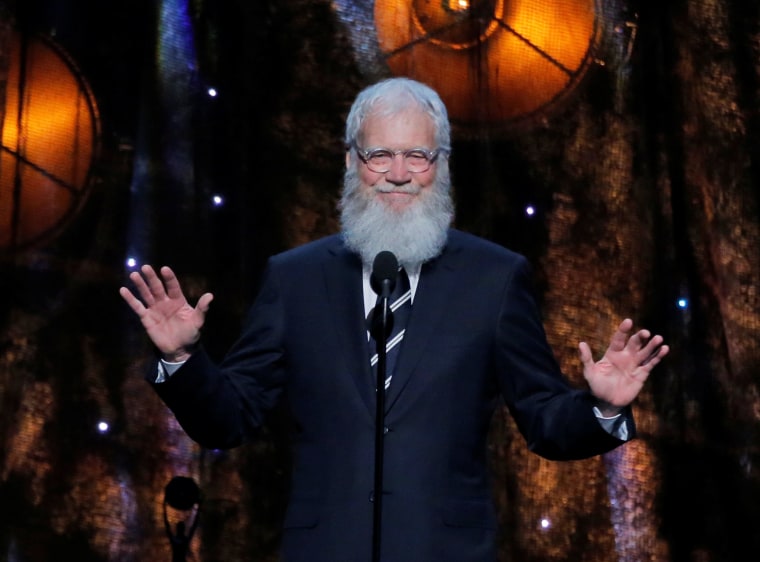 Image: David Letterman speaks  during the 32nd Annual Rock & Roll Hall of Fame Induction Ceremony Show