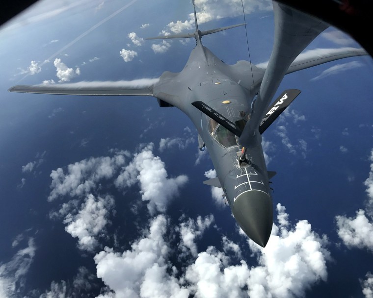 Image: US Air Force B-1B Lancers fly in the East China Sea in the vicinity of Kyushu, Japan