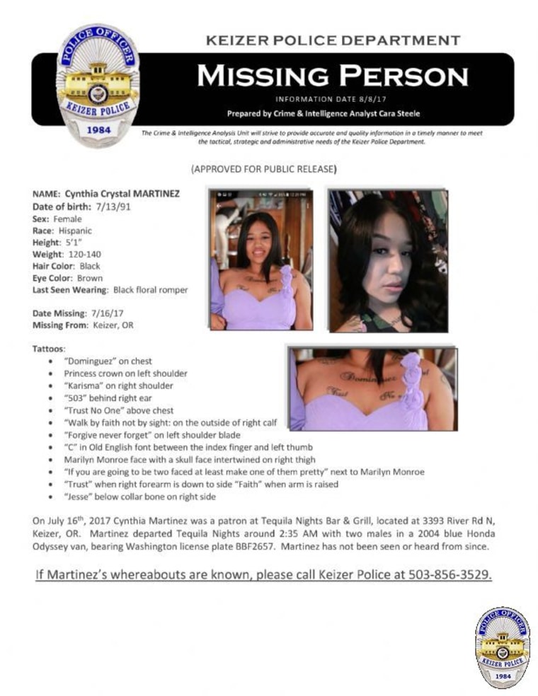 Missing Person bulletin from the Keizer Police Department.