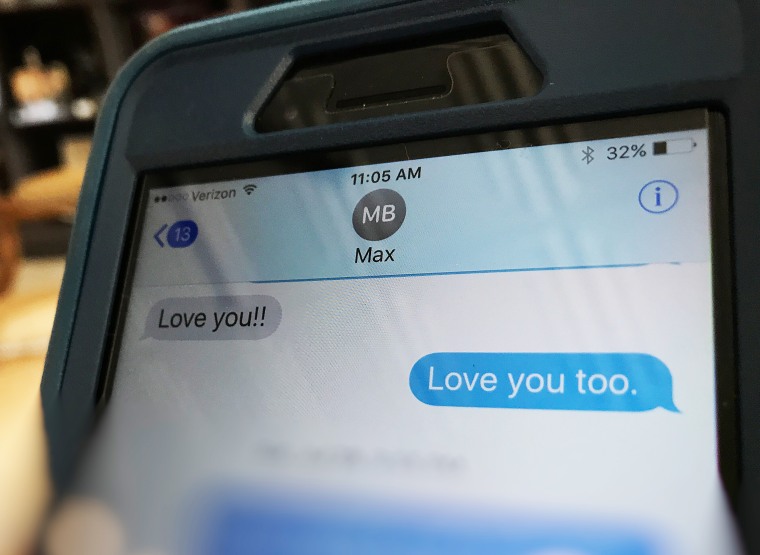 Image: Max Barry's last text to his mother