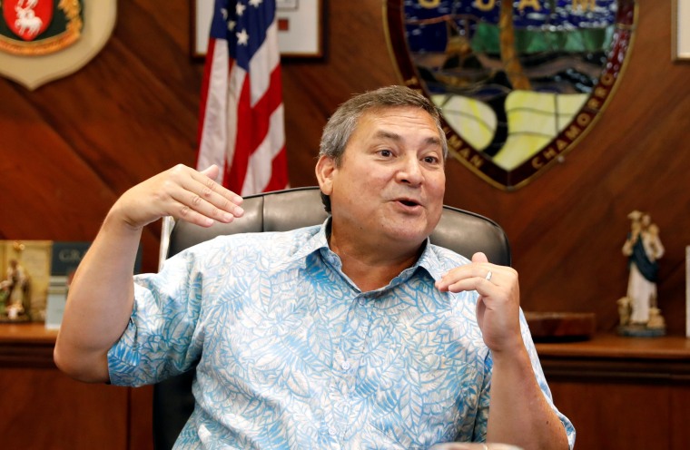 Image: Guam Governor Eddie Calvo speaks during an interview with Reuters at the government complex on the island of Guam