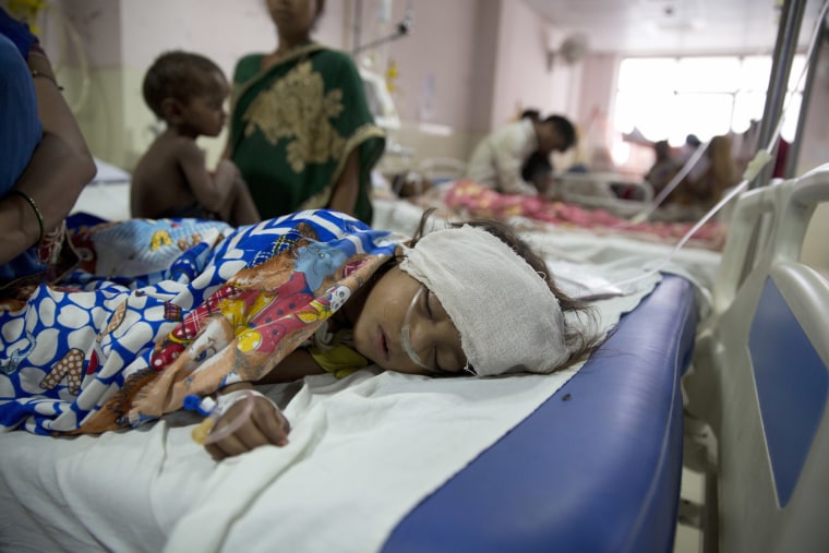 Image: Children receive treatment at the state-run Baba Raghav Das Medical College Hospital where 35 children died in three days in Gorakhpur, Uttar Pradesh, India, Aug. 13, 2017.