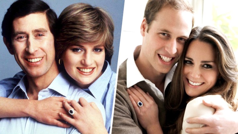 Prince Charles and Princess Diana embrace for an informal portrait on their wedding day in this July 29, 1981. Britain's Prince William and Kate Middleton pose in one of two official engagement portraits in the Cornwall Room at St James's Palace in London on November 25, 2010.