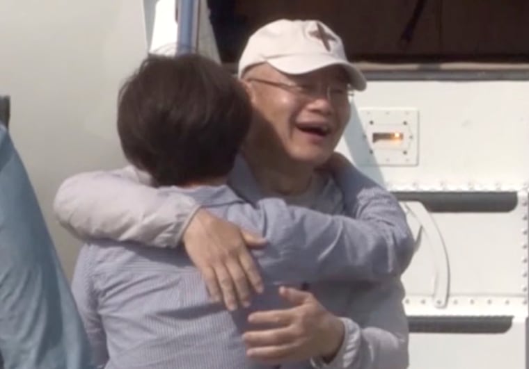 Image: Rev. Hyeon Soo Lim who was imprisoned in North Korea for more than two years is seen reuniting with his wife Keum Young Lim as he returned to Canada