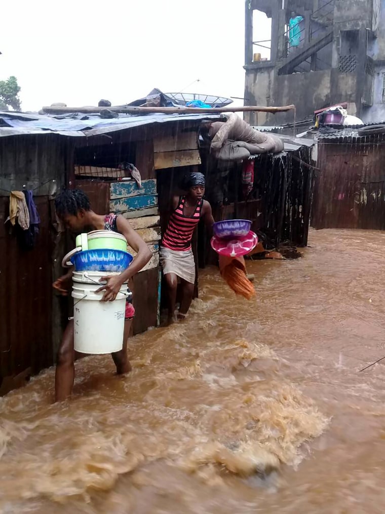 Image: This picture shows flooded streets in Regent near Freetown, on Aug. 14, 2017.