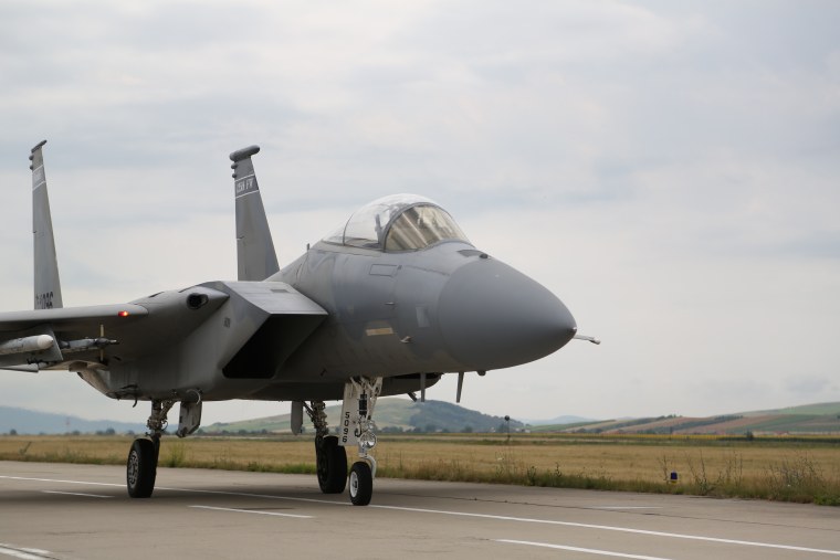 Image: U.S. F-15s temporarily stationed at Campia Turzii, Romania.