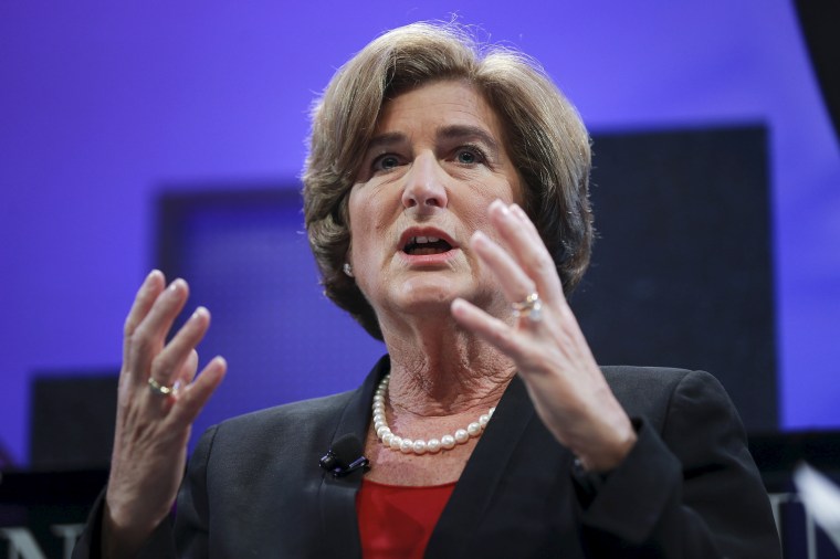 Image: Denise Morrison, President and CEO of Campbell Soup Company, participates in a panel discussion at the 2015 Fortune Global Forum in San Francisco