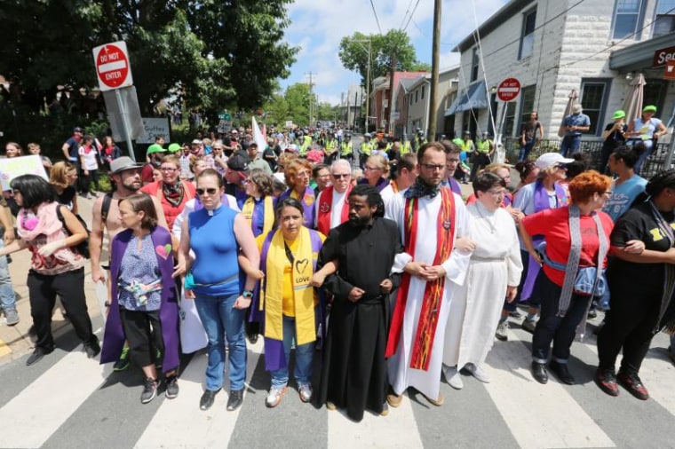 Congregate Charlottesville clergy members in Charlottesville, Va., on August 12, 2017.