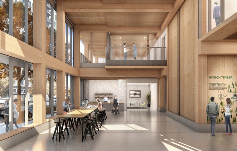 An artist's rendering of the Framework lobby.