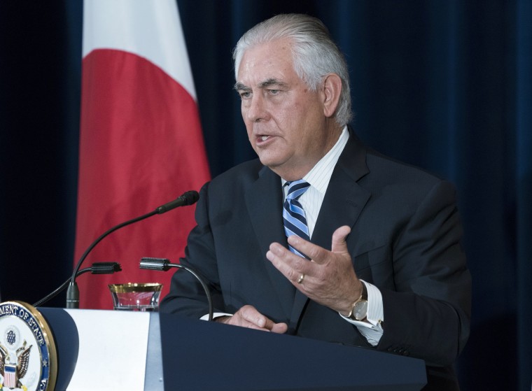 Image: U.S. Secretary of State Rex Tillerson responds to a question from the news media during a press conference on U.S-Japanese security at the State Department in Washington, DC, Aug. 2017.