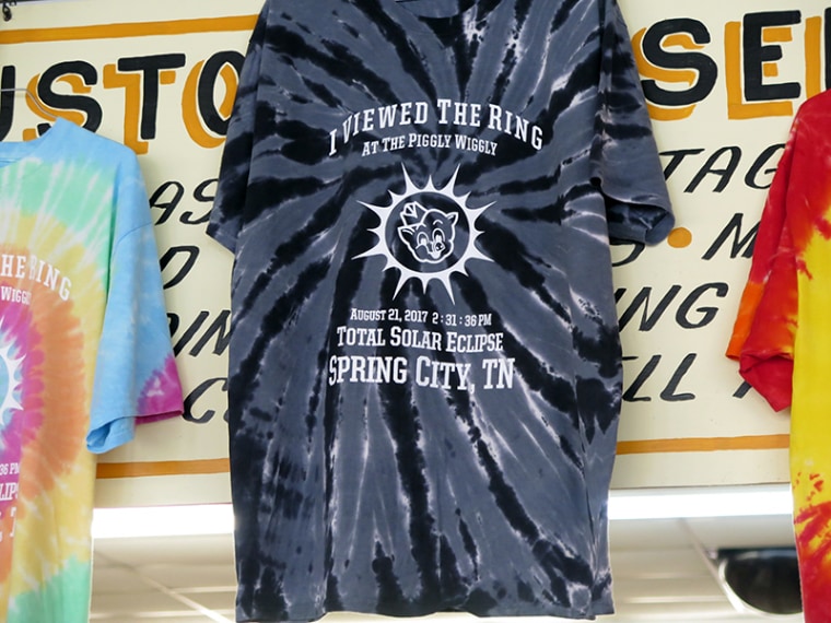 A display of commemorative eclipse shirts sold at the Piggly Wiggly in Spring City, Tennessee.