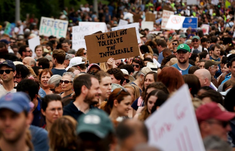 Image: Thousands of protesters prepare to march in Boston against a planned 'Free Speech Rally' just one week after the violent 'Unite the Right' rally in Virginia left one woman dead and dozens more injured on Aug. 19, 2017 in Boston.