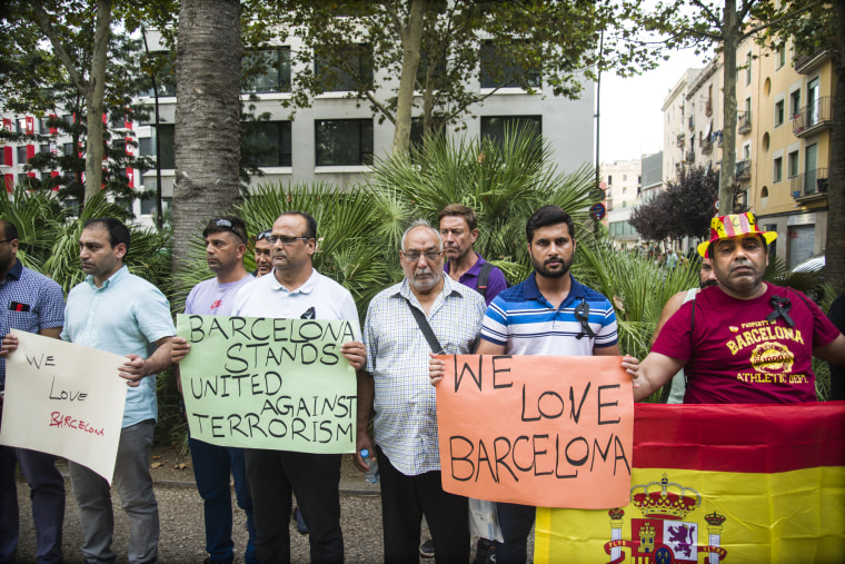 Image: Locals gather in El Raval to condemn the violence and acts of terrorism that befell Barcelona, Aug. 19, 2017.