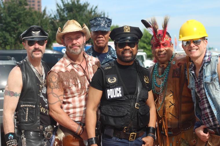 Village People at the Hampton Roads Pride Fest, June 2017: (L-R) Eric Anzalone, Jim Newman, Alex Briley, Ray Simpson, Felipe Rose and Bill Whitefield.


