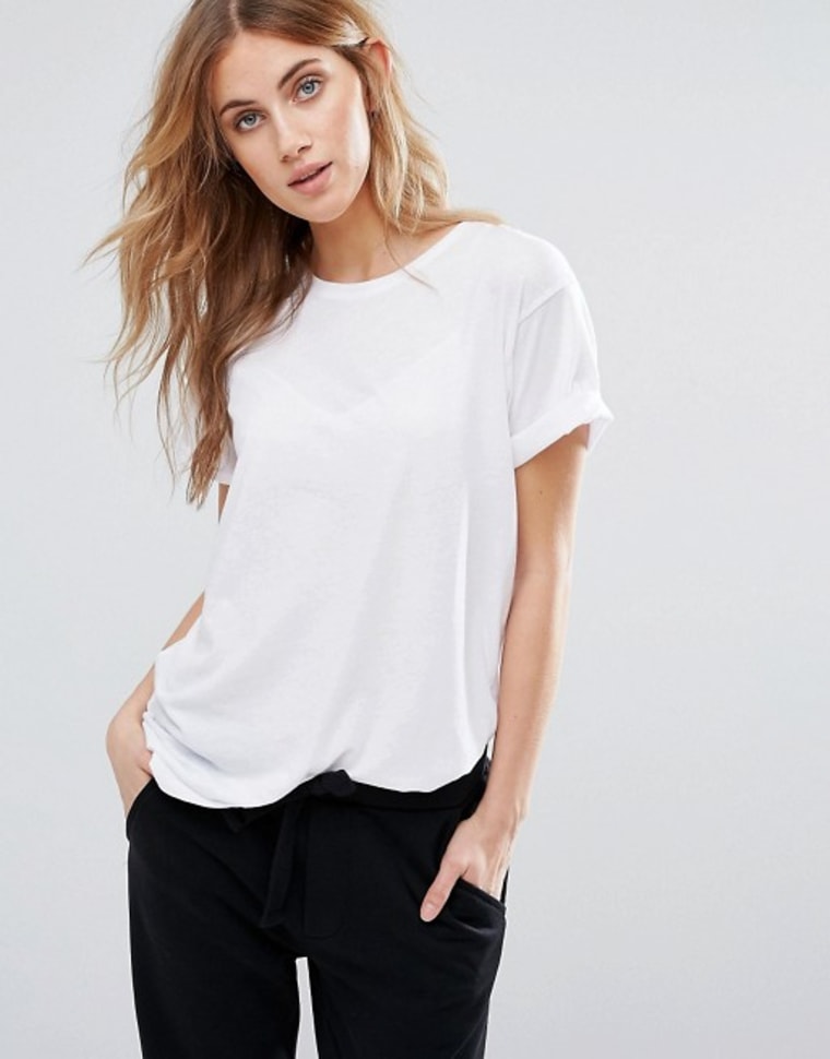 ASOS DESIGN oversized v-neck t-shirt in navy with New York city