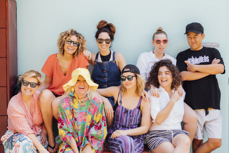 Ellen Bennett of Hedley & Bennett, Jeni Britton Bauer, Jen Gotch of Bando, Bobby Kim of The Hundreds and others pose for social influencer marketing campaign photo.