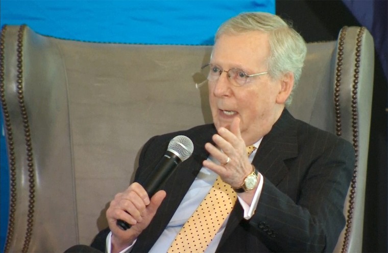 Image: Senate Majority leader Mitch McConnell speaks at the Chamber of Commerce in Louisville