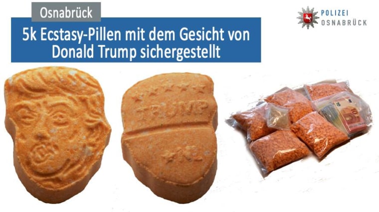 The police department in Osnabrueck, Germany, seized ecstasy pills on Saturday that were decorated with the face of Donald Trump.