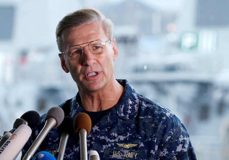 Image: Vice Admiral Aucoin holds briefing on the status of the U.S. Navy destroyer USS Fitzgerald in Yokosuka