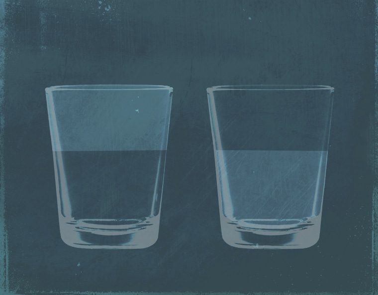 Image: Illustration of a glass half full of water next to a half empty glass of water