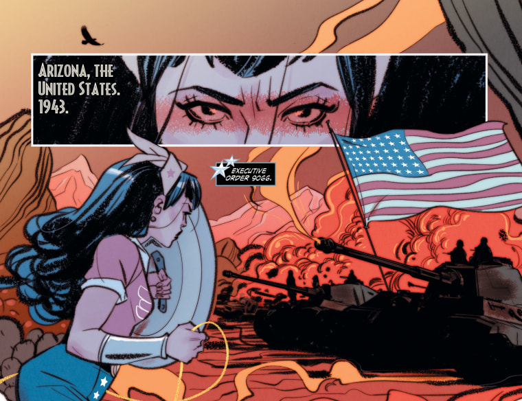 A panel taken from DC Comic's "Bombshells United #1" written by Marguerite Bennett and illustrated by Marguerite Sauvage.