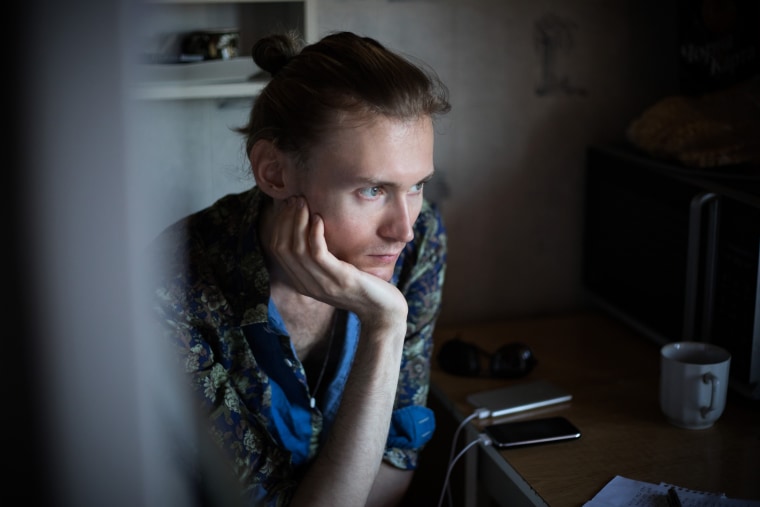 Image: Slavik Smirnov, a 28-year-old model, at The Shelter in Kiev