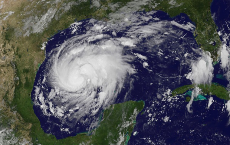 Image: Tropical Storm Harvey is seen approaching the the Texas Gulf Coast in a satellite image