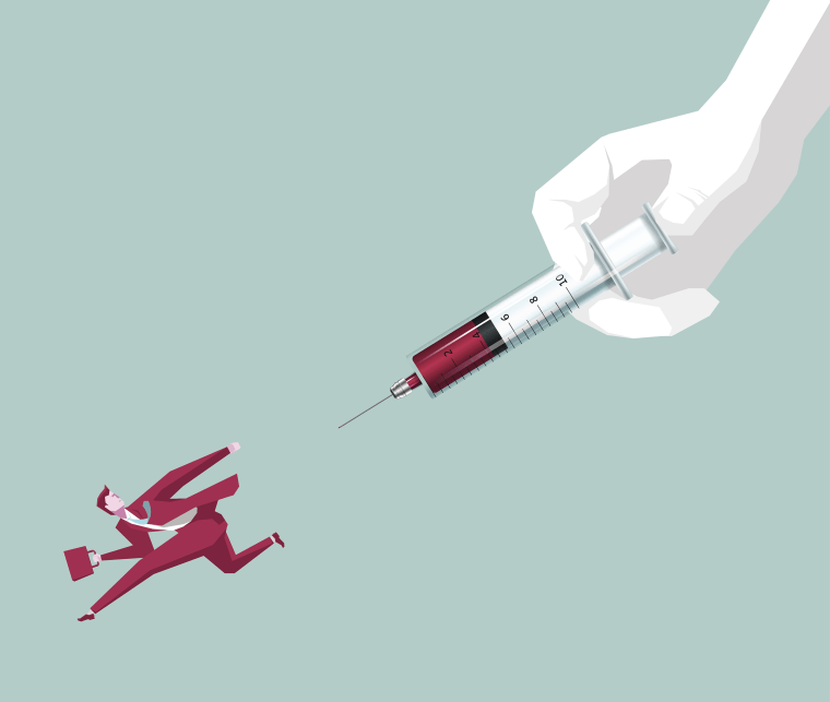 Image: A man escapes a syringe