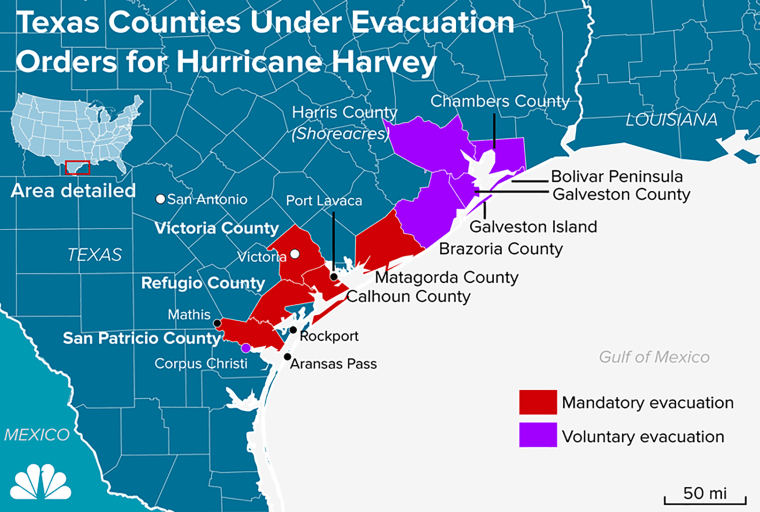 Image: Texas Counties Under Evacuation Orders for Hurricane Harvey