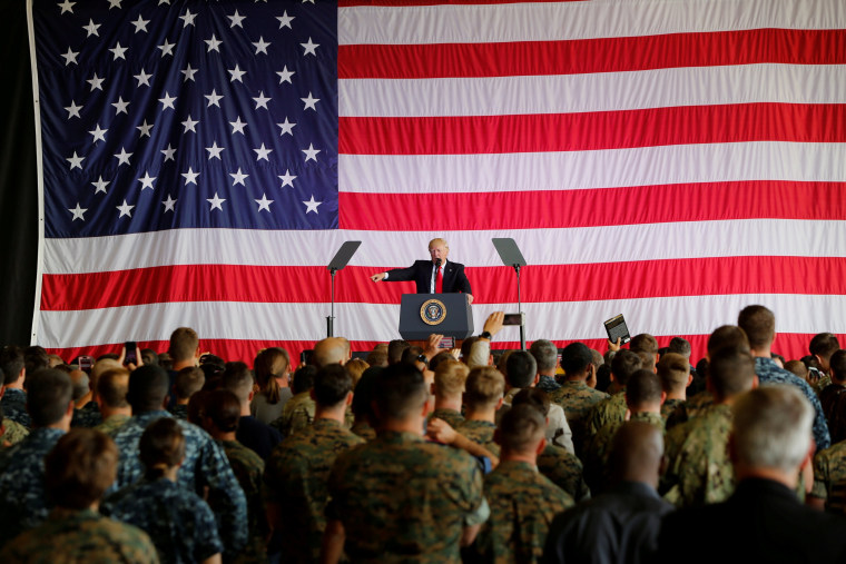 Image: FILE PHOTO: U.S. President Donald Trump delivers remarks to U.S. military personnel at Naval Air Station Sigonella following the G7 Summit, in Sigonella