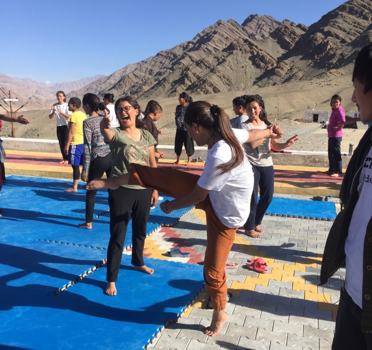 Girls in India's Ladakh region practicing kung fu.