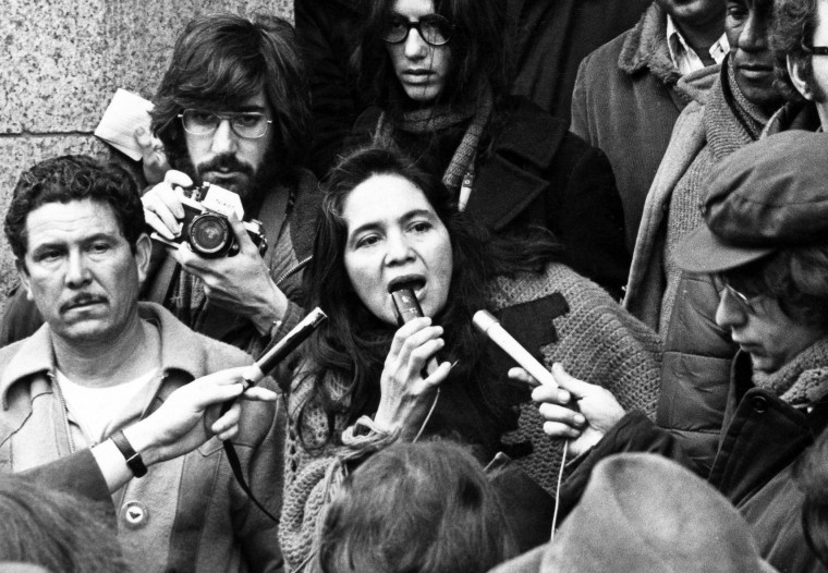 Image: United Farm Workers' Dolores Huerta organizing farm workers in Coachella, California, in 1969