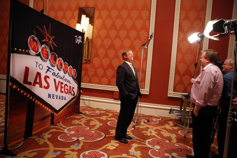 Image: U.S. Sen. Dean Heller R-Nev. gives an interview at an aviation conference