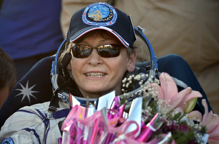 Image: U.S. astronaut Peggy Annette Whitson smiles after landing in a remote area outside the town of Jezkazgan, Kazakhstan, Sept. 3, 2017.