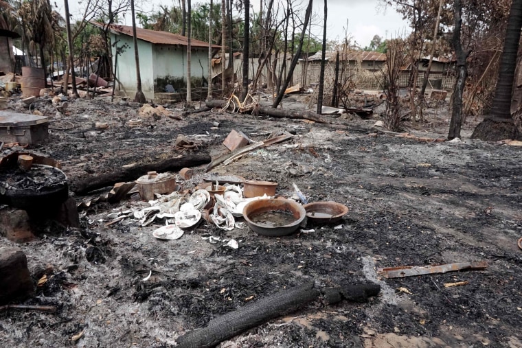 Image: The burned-out remains of a house near Maungdaw, Myanmar