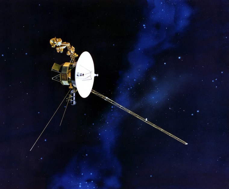 The antenna of NASA's Voyager spacecraft points towards Earth in this artist's conception.